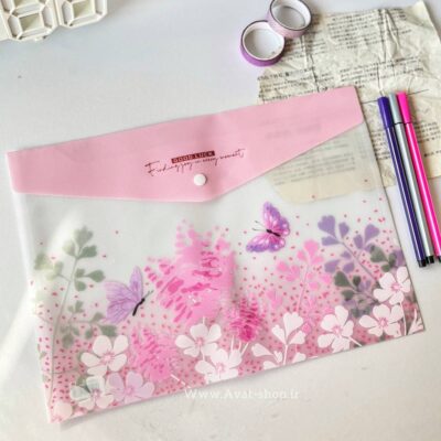 پوشه دکمه دار طرح گل و پروانه